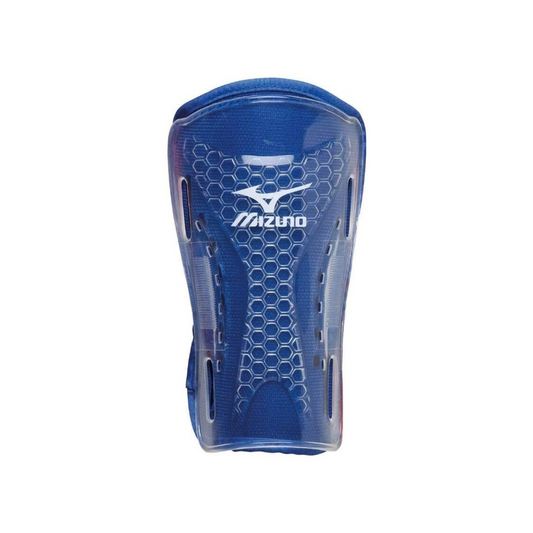Lightweight blue soccer shin guards with ergonomic fit