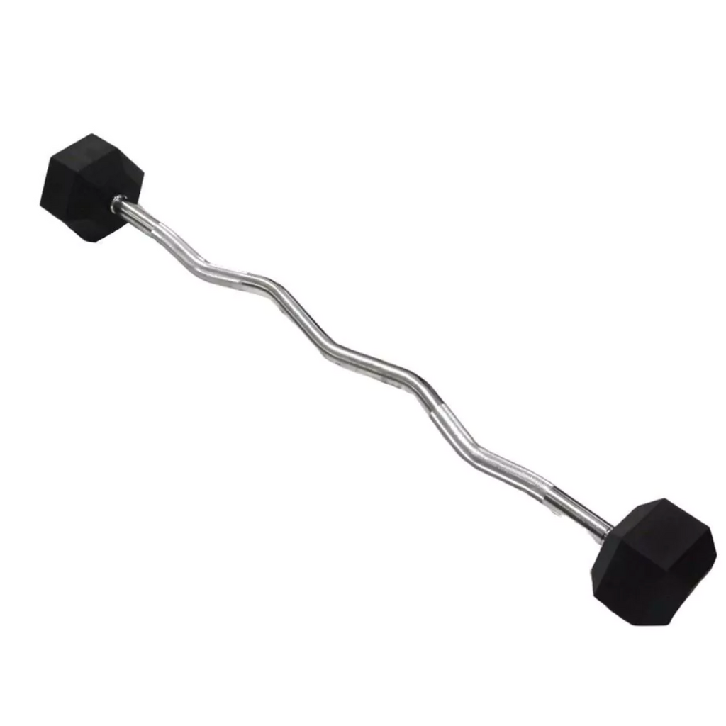 15KG Rubber Hex Barbell Set Curved Bar