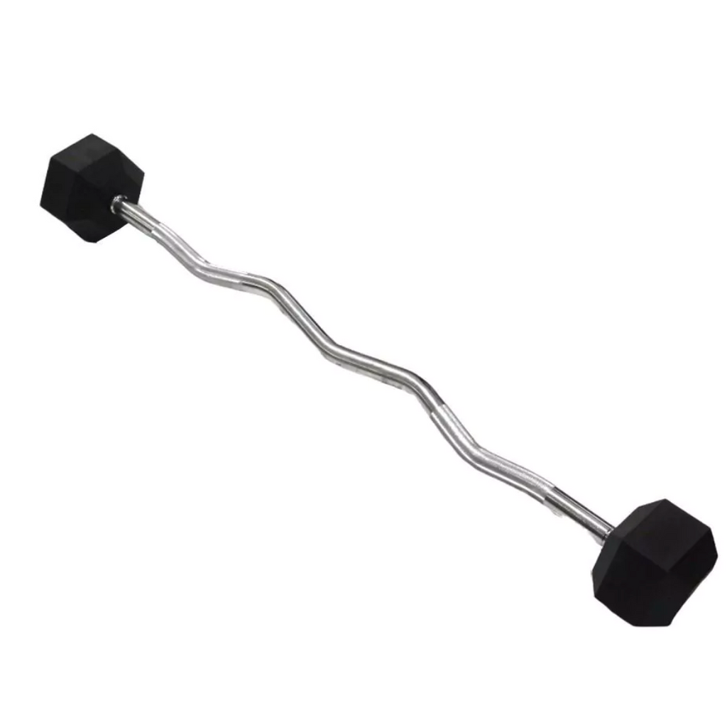 30KG Rubber Hex Barbell Set with Curved Bar 