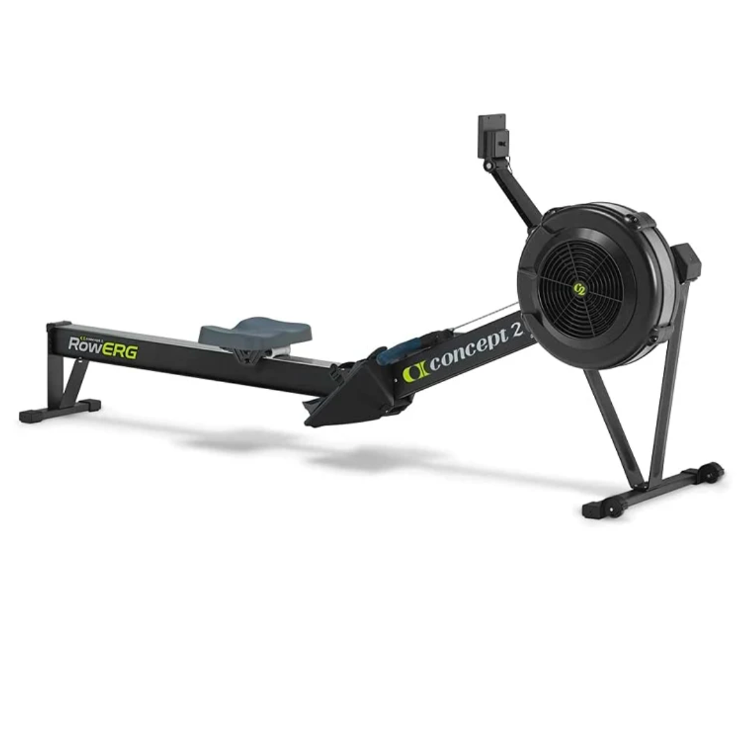 Side view of Concept2 rower in home gym setup