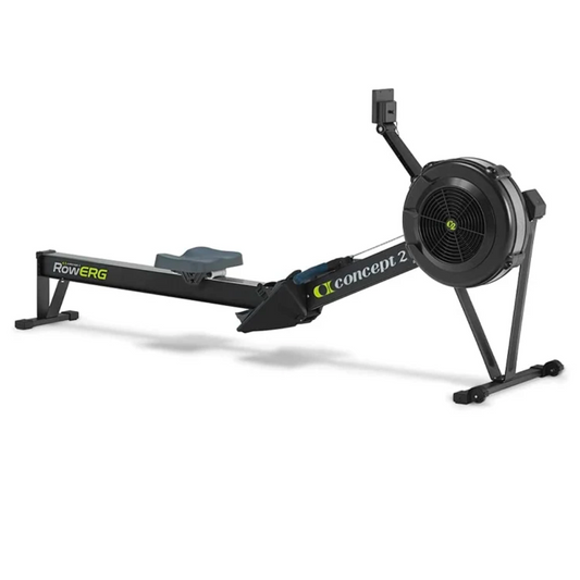 Side view of Concept2 rower in home gym setup